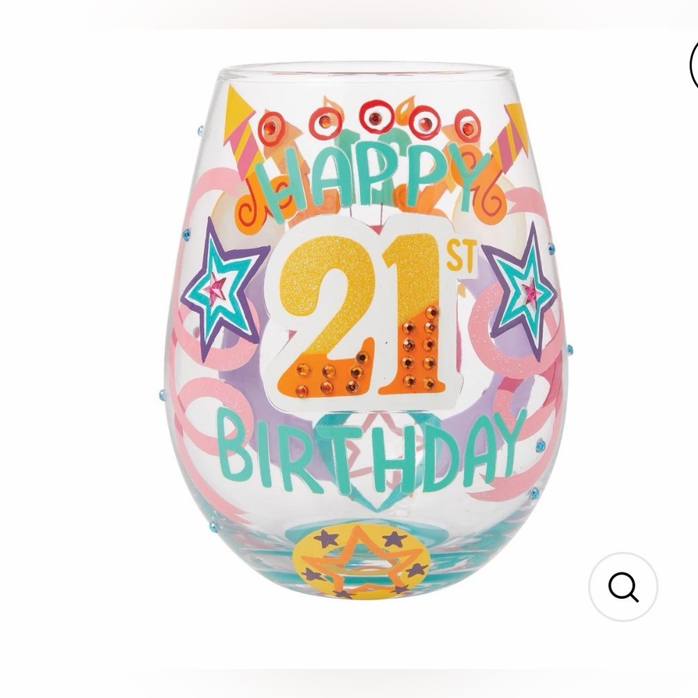 Lolita Happy 21st Birthday Hand Painted Stemless Wine Glass